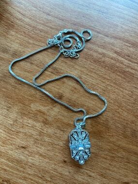 Silver Art Deco Style Pendant Necklace - Women's Jewelry